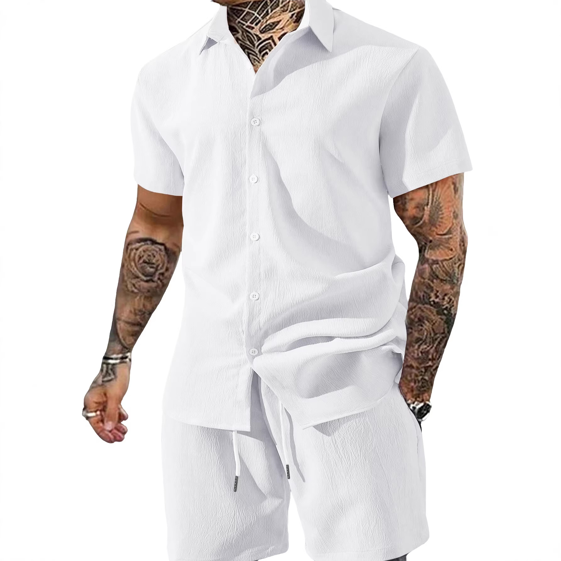 Clothes > Men's Clothing > Clothing Sets > Two-Piece Outfits  2 Piece Set: Men's Short Sleeve Lapel Shirt + Shorts S-2XL.