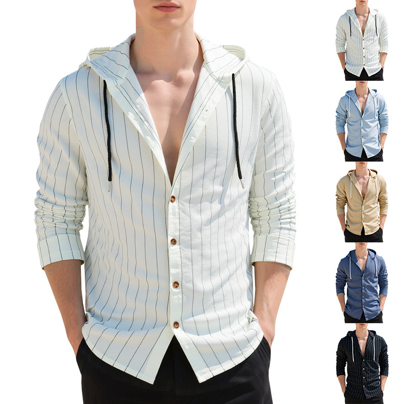 Clothes > Men's Clothing > Tops > Shirts Men's Striped Casual Long Sleeve Shirt Loose Beach T-Shirt S-3XL