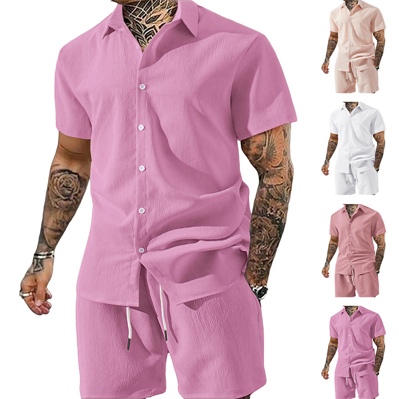 Clothes > Men's Clothing > Clothing Sets > Two-Piece Outfits  2 Piece Set: Men's Short Sleeve Lapel Shirt + Shorts S-2XL.