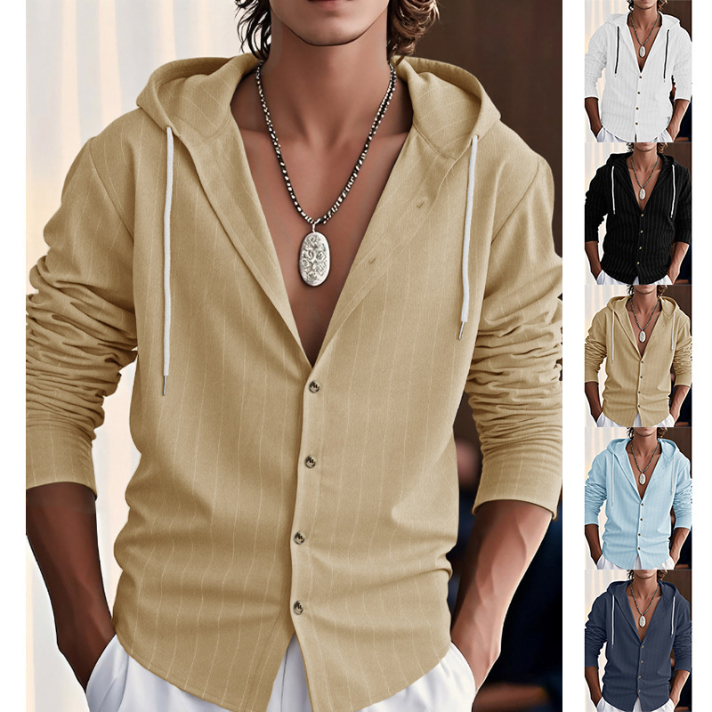 Clothes > Men's Clothing > Tops > Shirts Men's Striped Casual Long Sleeve Shirt Loose Beach T-Shirt S-3XL
