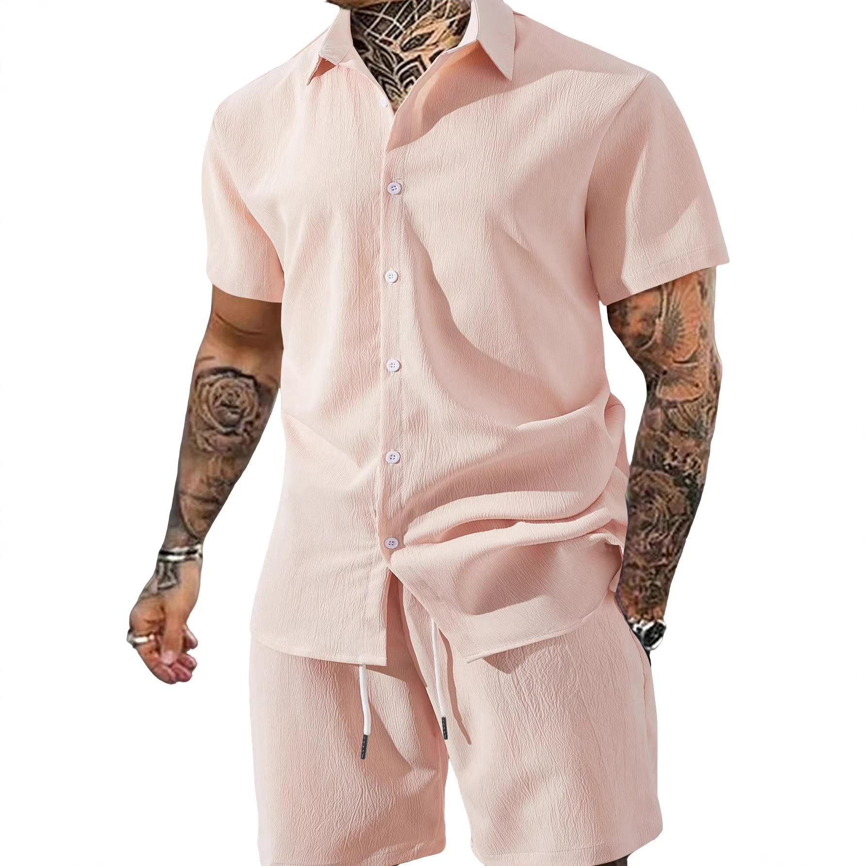 Clothes > Men's Clothing > Clothing Sets > Two-Piece Outfits  2 Piece Set: Men's Short Sleeve Lapel Shirt + Shorts S-2XL.