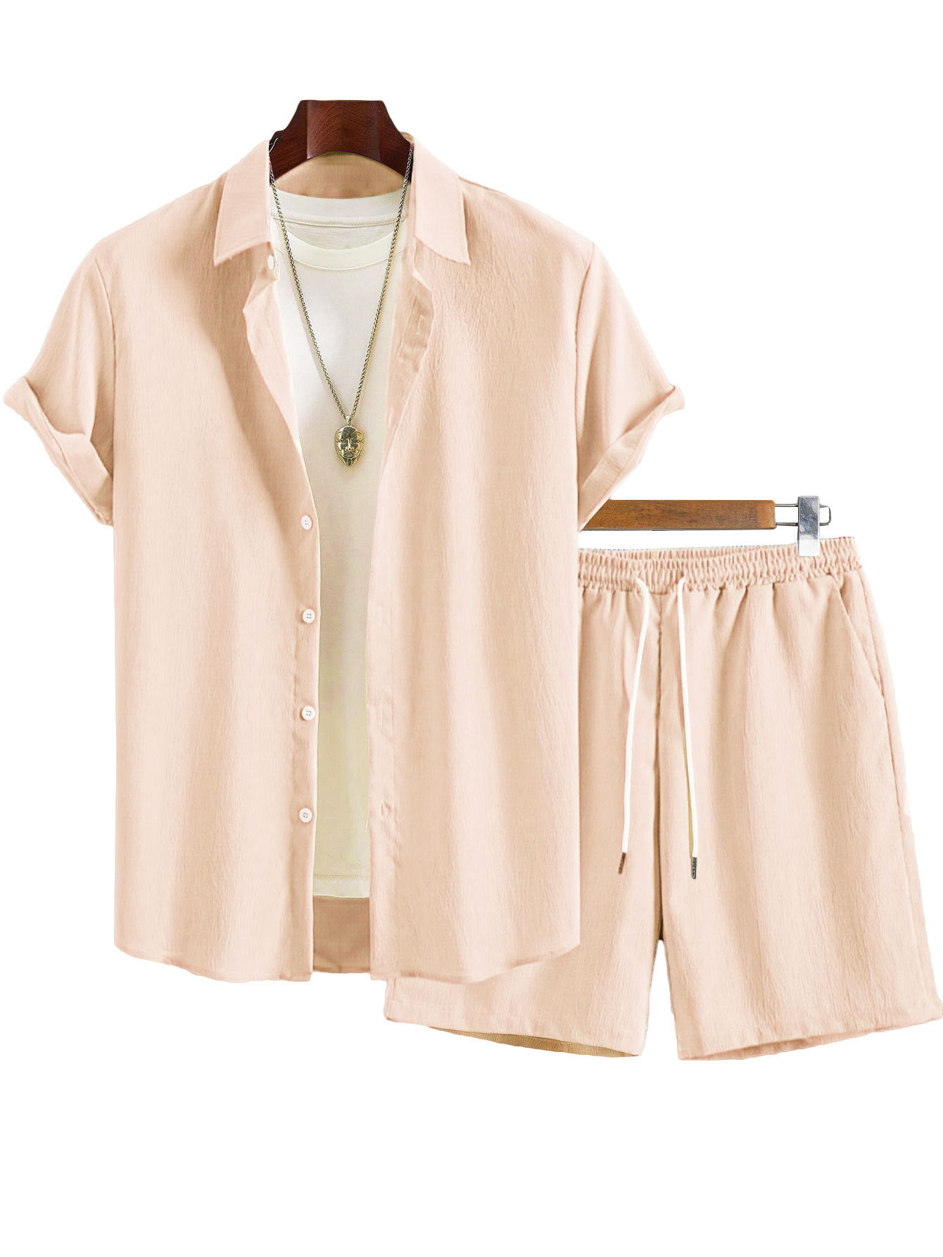 Clothes > Men's Clothing > Clothing Sets > Two-Piece Outfits  2 Piece Set: Men's Short Sleeve Lapel Shirt + Shorts S-2XL.