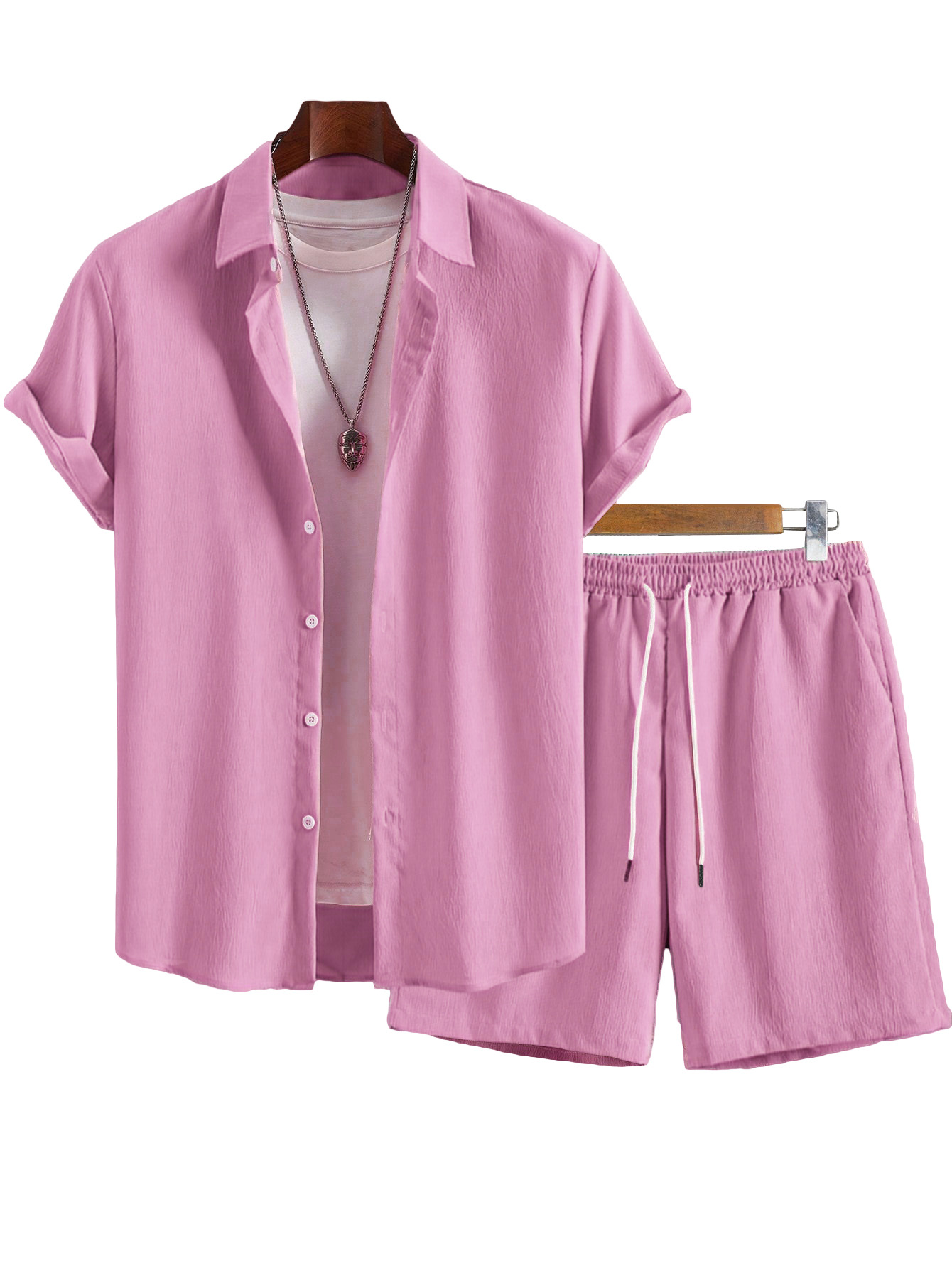 Clothes > Men's Clothing > Clothing Sets > Two-Piece Outfits  2 Piece Set: Men's Short Sleeve Lapel Shirt + Shorts S-2XL.