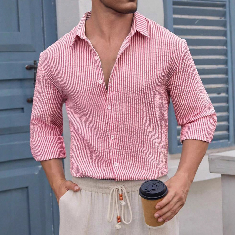 Clothes > Men's Clothing > Tops > Shirts Men's Long Sleeve Plaid Cotton Shirt Shirt S-XXL