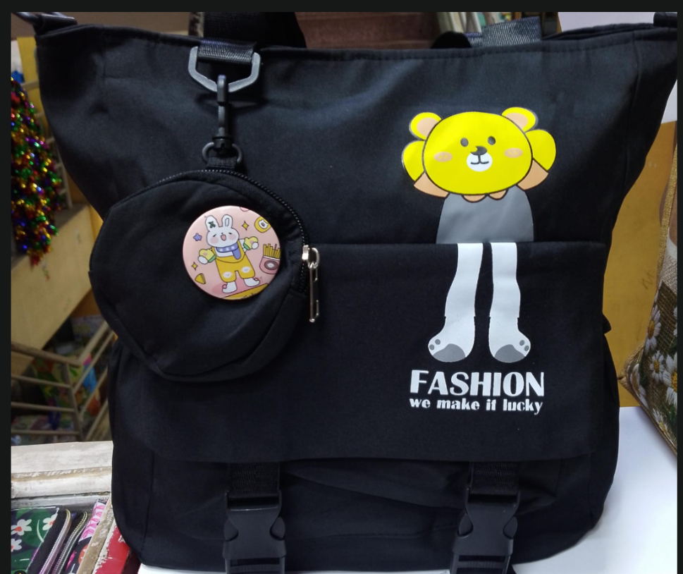 2-in-1 Women's Fashion Shoulder Bag | Kawaii Graphic Canvas Tote with Coin Purse | School & Travel