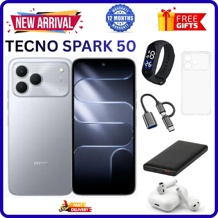 NEW ARRIVALS!!!! BRAND NEW TECNO SPARK 50 4G SMARTPHONE 128GB ROM+ 4GB RAM 6.78" INCH SCREEN 120Hz REFRESH RATE 6700mAh Battery 18W FAST CHARGING, 50MP CAMERA, 8MP