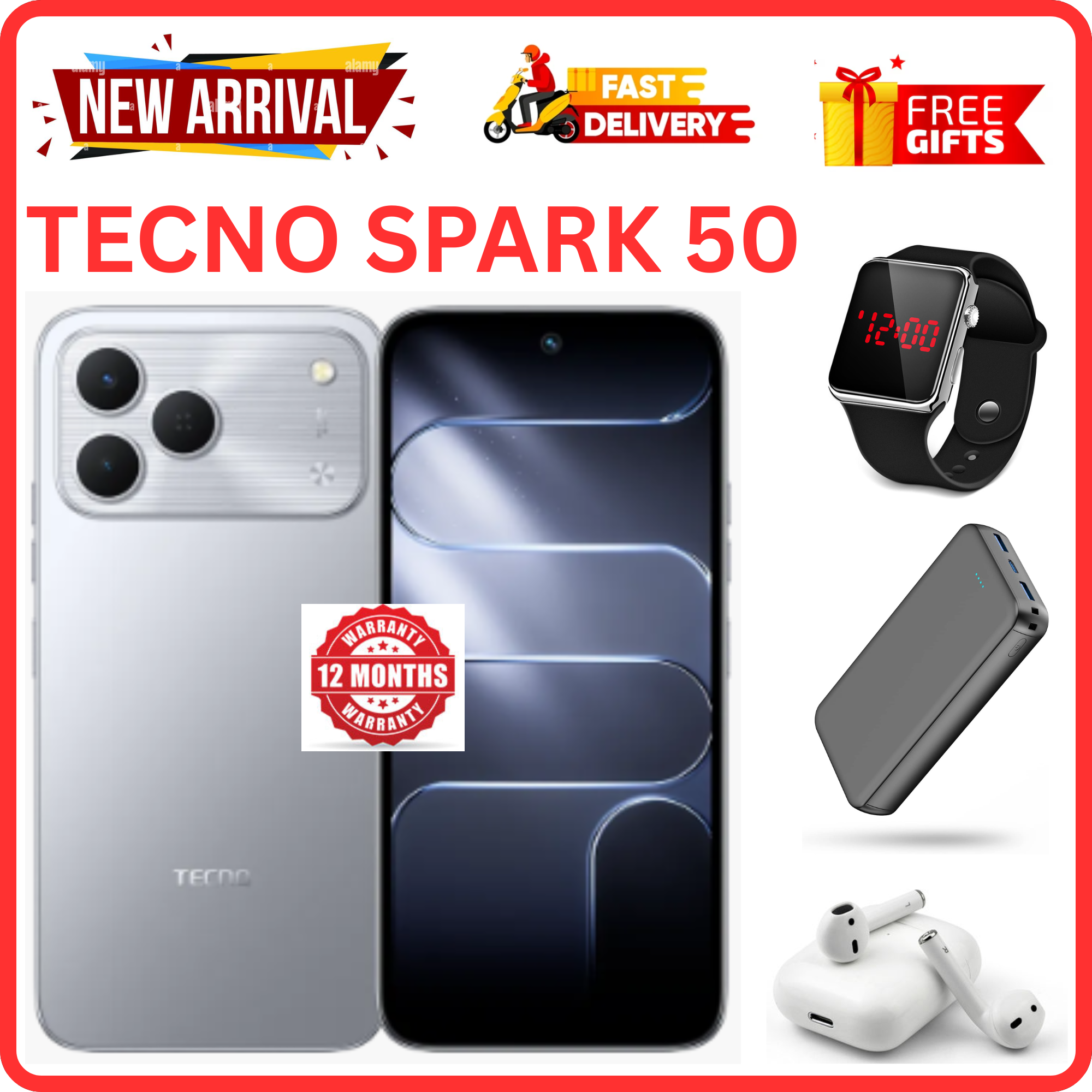 NEW ARRIVALS!!!! BRAND NEW TECNO SPARK 50 4G SMARTPHONE 128GB ROM+ 4GB RAM 6.78" INCH SCREEN 120Hz REFRESH RATE 6700mAh Battery 18W FAST CHARGING, 50MP CAMERA, 8MP