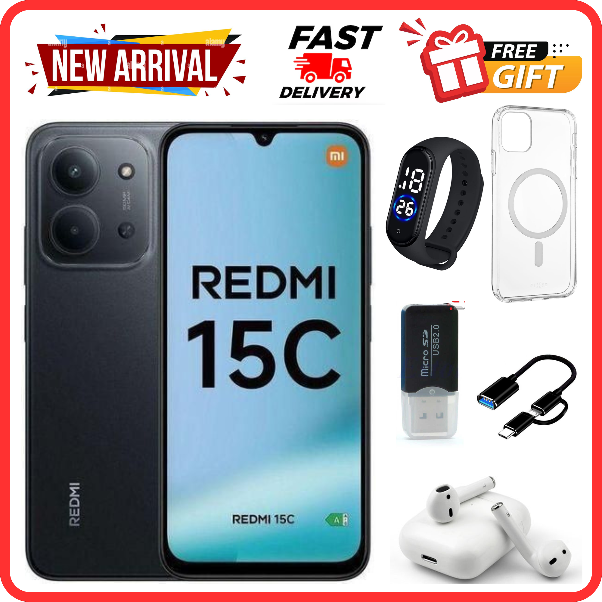{ANNIVESARY SALES OFFERS}🔥🔥🔥REDMI 15C 256GB ROM +16GB RAM EXPANDABLE  6.9'' LCD 50MP Main Camera 8MP selfie camera 6000mAh 33W Fast Charger Android 15 Side Fingerprint -Smartphones Side fingerprint