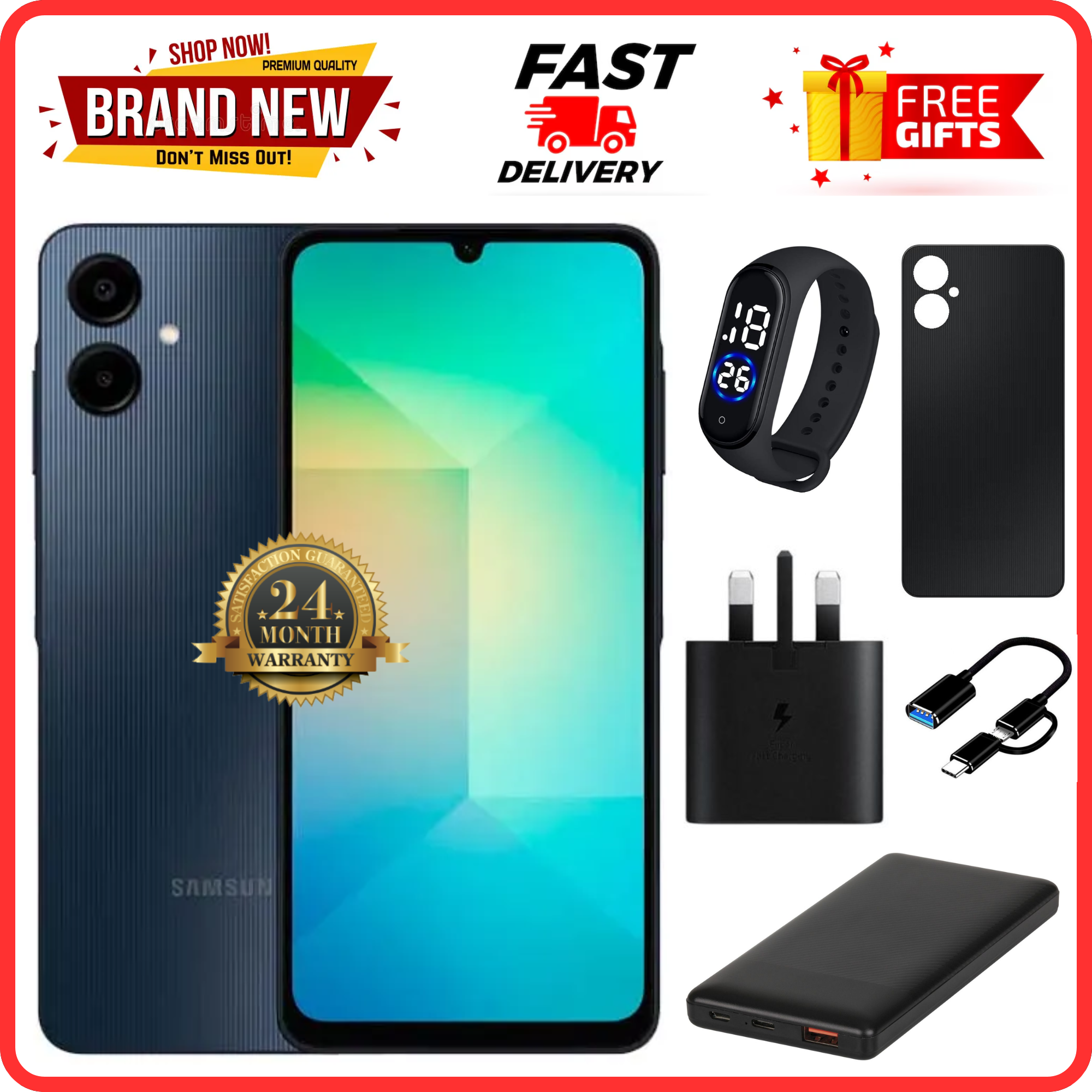 NEW ARRIVALS 🔥🔥🔥 BRAND NEW SAMSUNG A06 6.7 DISPLAY 4GB RAM + 64GB/128GB ROM 5000MAH SMARTPHONE DUAL SIM COMES WITH FREE GIFTS ( AIRPODS + SMART WATCH+ POWER BANK)