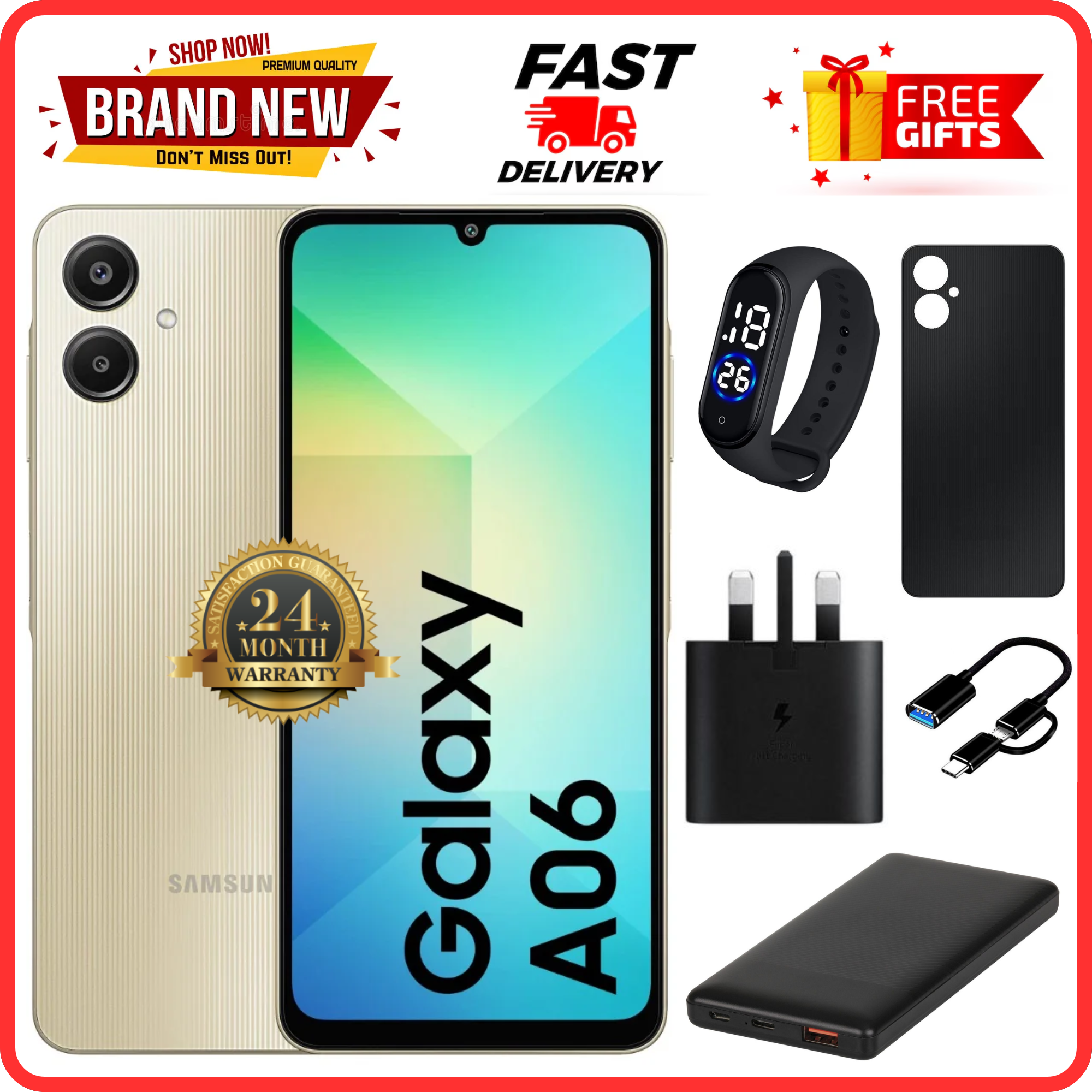 NEW ARRIVALS 🔥🔥🔥 BRAND NEW SAMSUNG A06 6.7 DISPLAY 4GB RAM + 64GB/128GB ROM 5000MAH SMARTPHONE DUAL SIM COMES WITH FREE GIFTS ( AIRPODS + SMART WATCH+ POWER BANK)