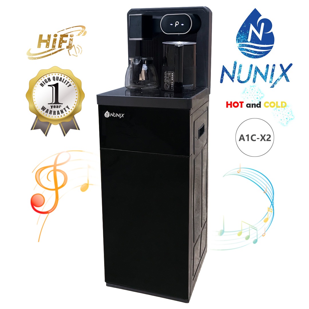 Nunix A1C-X2 Bottom Load Water Dispenser 💧🔊 – New Model with Built-in Music System/Woofer, Hot & Cold Water, Sleek Modern Design for Home & Office Use