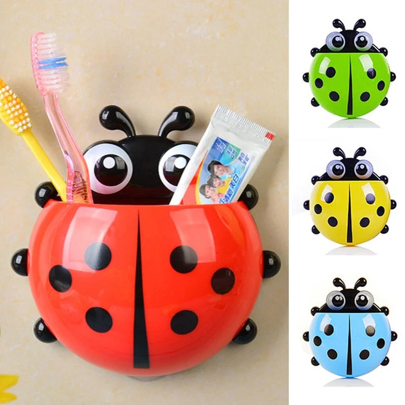 1pc Cute Ladybug Toothbrush Holder - No-Drill, Wall-Mounted Suction Cup Storage Rack for Bathroom Organization, Christmas/Halloween Gift Decoration