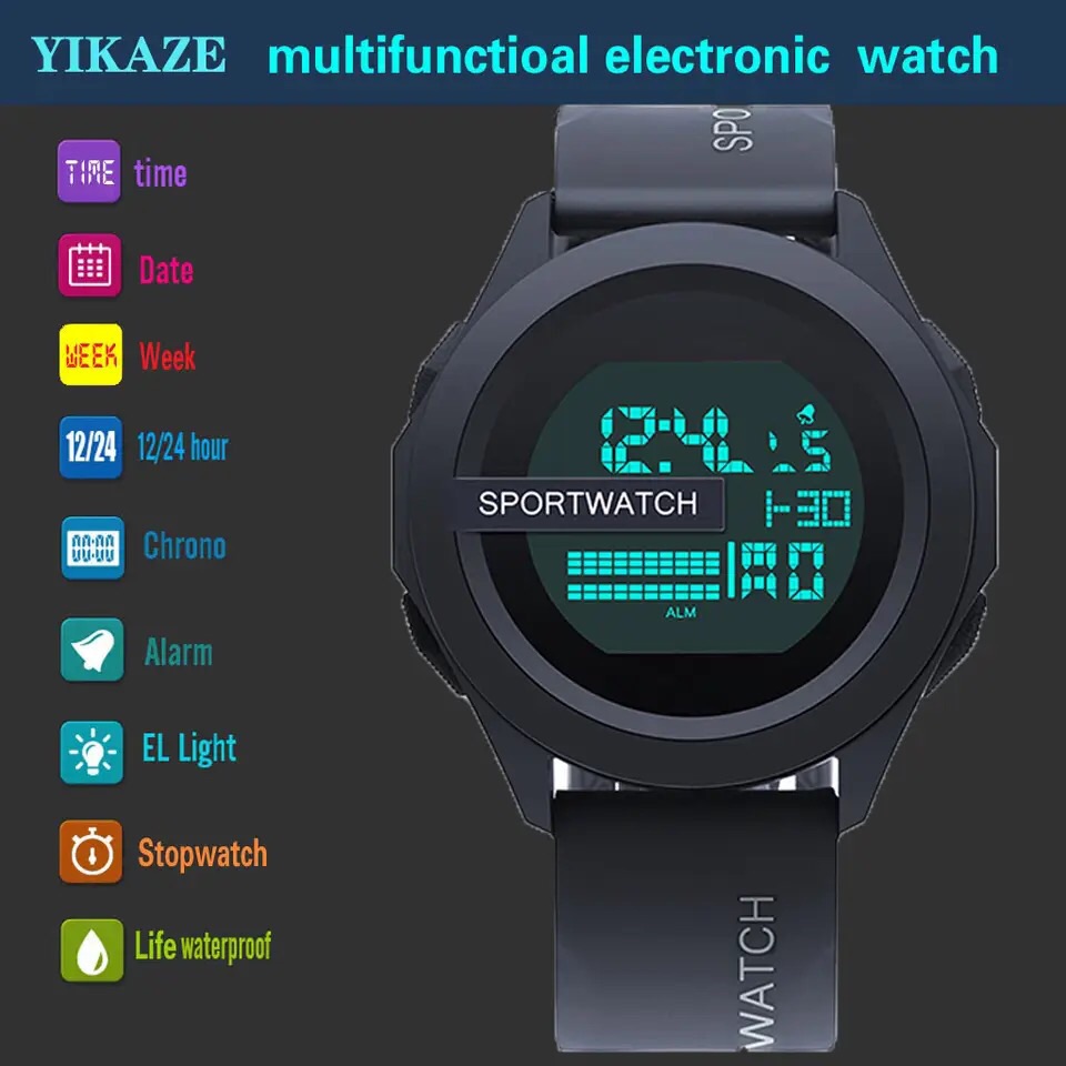 【Clearance Sale】Men's fashionable sports digital circular luminous leisure multi-functional rubber strap watch - 50m Water Resistance, Sports & Fashionable, for Outdoor Adventure & Decoration