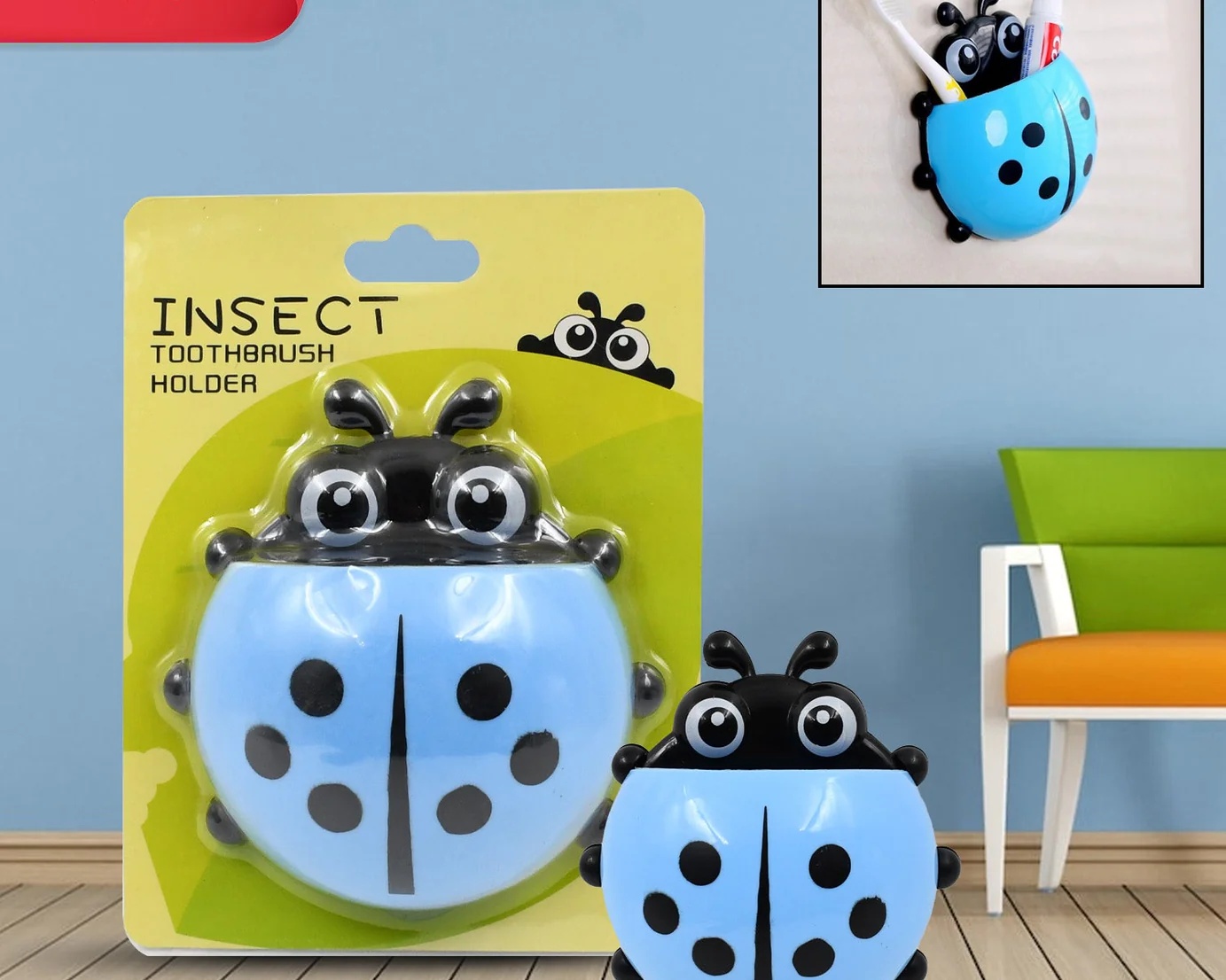 1pc Cute Ladybug Toothbrush Holder - No-Drill, Wall-Mounted Suction Cup Storage Rack for Bathroom Organization, Christmas/Halloween Gift Decoration