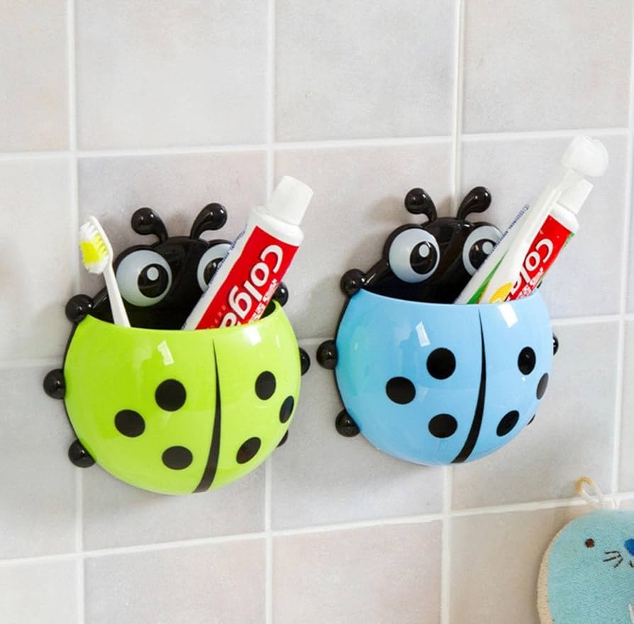 1pc Cute Ladybug Toothbrush Holder - No-Drill, Wall-Mounted Suction Cup Storage Rack for Bathroom Organization, Christmas/Halloween Gift Decoration