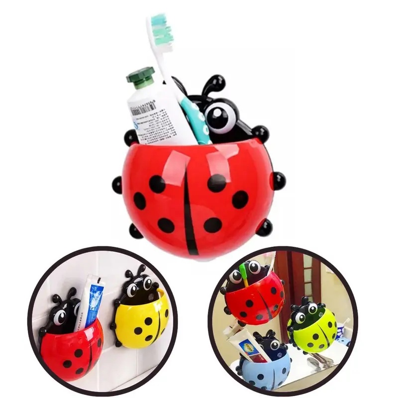 1pc Cute Ladybug Toothbrush Holder - No-Drill, Wall-Mounted Suction Cup Storage Rack for Bathroom Organization, Christmas/Halloween Gift Decoration