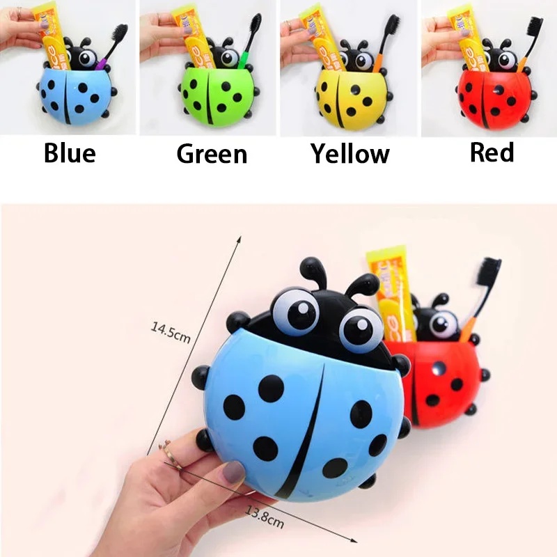 1pc Cute Ladybug Toothbrush Holder - No-Drill, Wall-Mounted Suction Cup Storage Rack for Bathroom Organization, Christmas/Halloween Gift Decoration