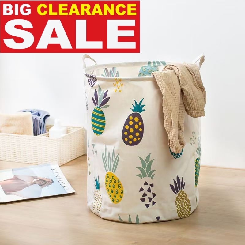 Dirty Laundry Basket Cotton Linen Foldable Round Waterproof Organizer Bucket Clothes Toys Large Capacity Home Storage Basket