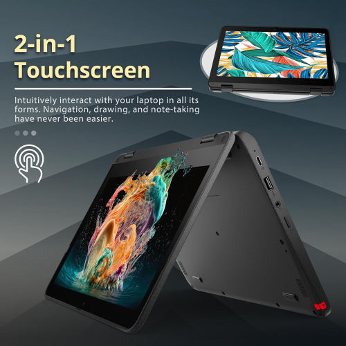 Brand Lenovo Touchscreen Windows 11 4GB RAM Laptop Intel Processor, 128GB SSD 12" HD Display, High Performance Fast & Lightweight Notebook, Upgradable 500GB Cloud Storage Plus Free Wireless Mouse Gift