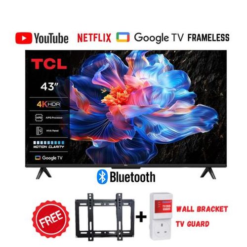 TCL 43 Inch V6C Smart 4K Ultra HD HDR Google TV (2025) WITH Netflix Youtube Google Appstore Inbuilt WIFI Inbuilt Decoder DOLBY AUDIO HDR10 +FREE TV GUARD AND WALL BRACKET -1 YEAR WARRANTY