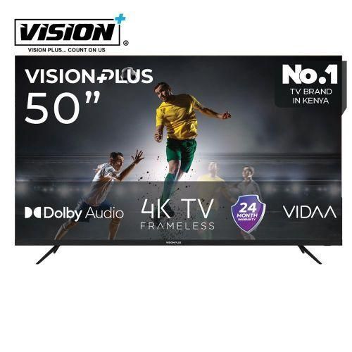 VISION PLUS 50" INCH VP8850KV  4K UHD Frameless VIDAA+ OS Bluetooth, NETFLIX ,YOUTUBE,2 USB,3 HDMI, DOLBY AUDIO +FREE WALL MOUNT AND TV GUARD-2 YEARS WARRANTY