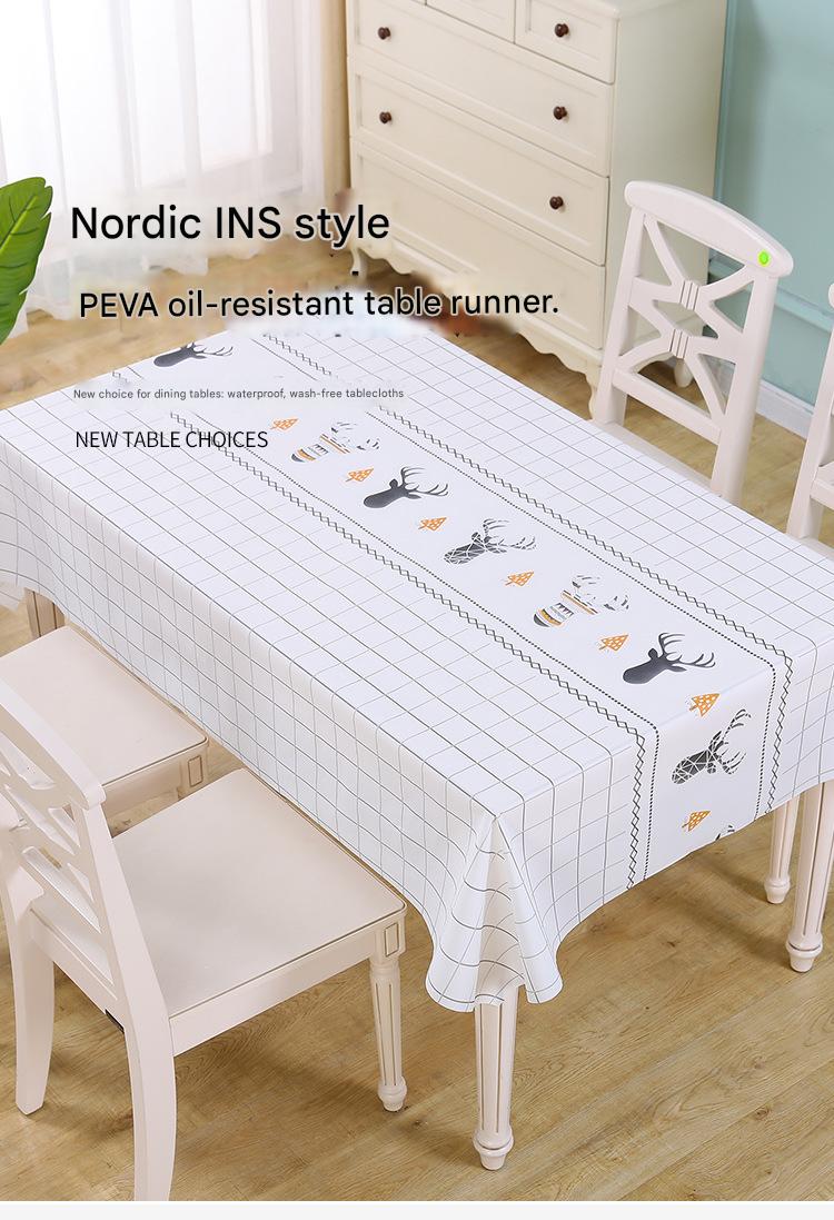 Waterproof, oil-proof, washable, rectangular checkered tablecloth, PEVA checkered table mat, coffee table cloth, light luxury and high-end feel.