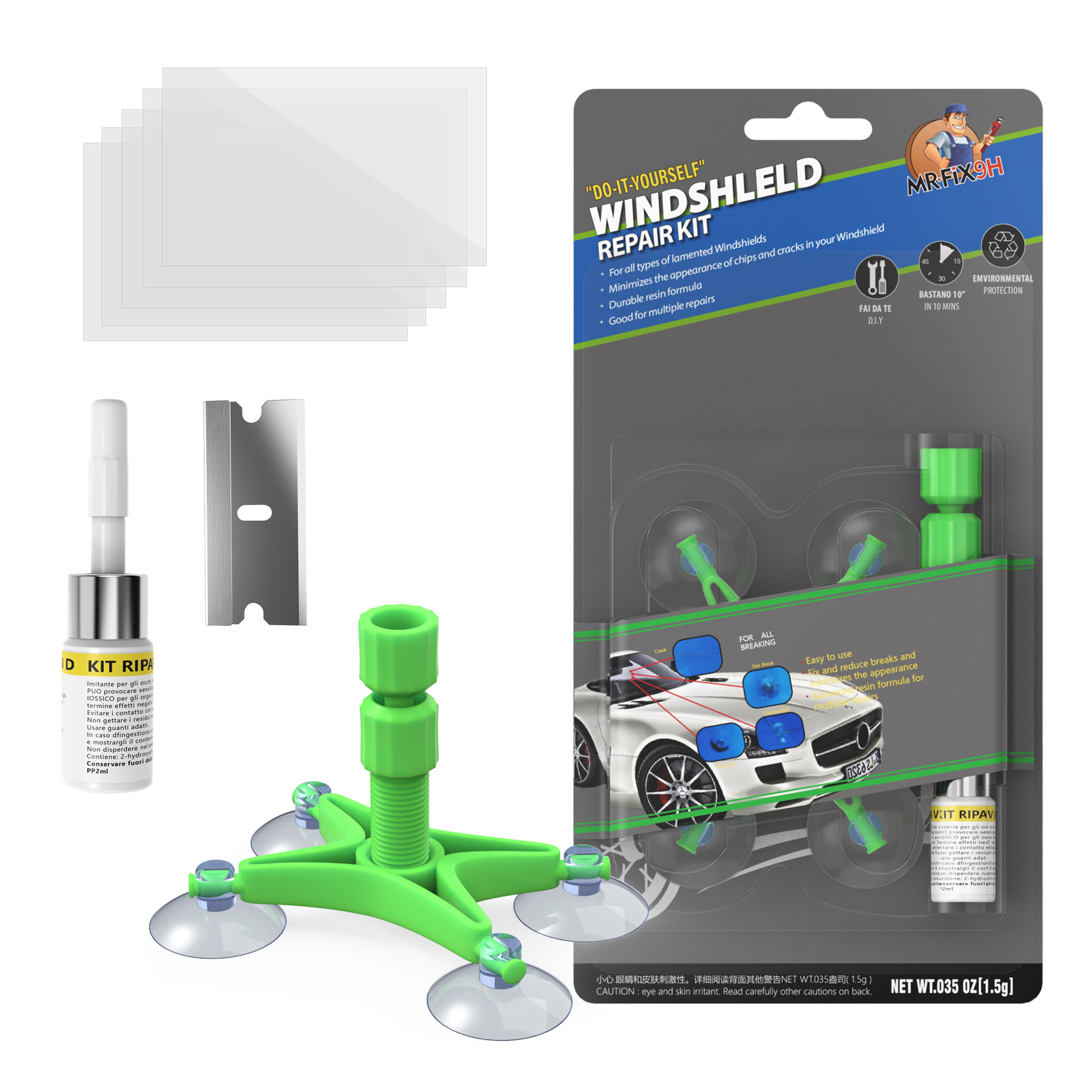 Car glass repair tools, windshield crack repair fluid, DIY