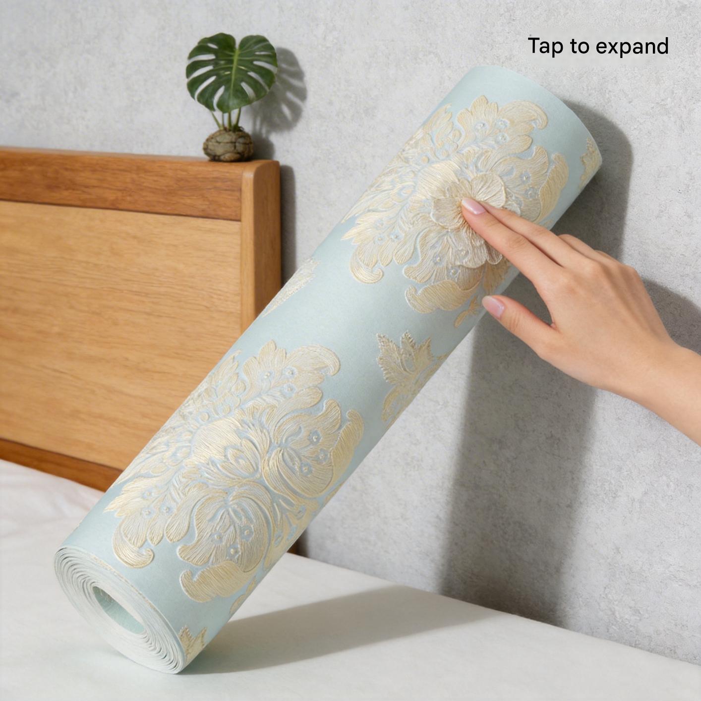 Self-adhesive 3D embossed wallpaper sticker, European pastoral style, finely pressed for bedroom, living room, study, TV background wall wallpaper.