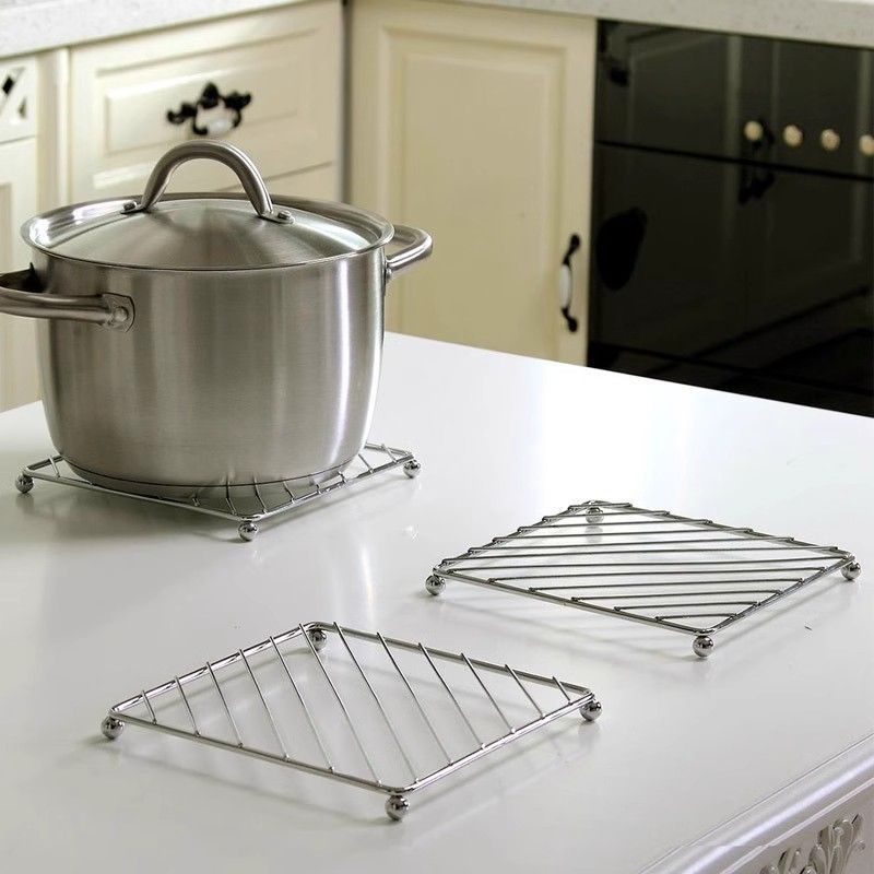 Thickened stainless steel pot holder, heat-insulating mat rack, versatile household kitchen steamer rack, anti-scalding dish rack, multi-functional drain rack