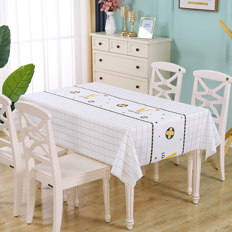 Waterproof, oil-proof, washable, rectangular checkered tablecloth, PEVA checkered table mat, coffee table cloth, light luxury and high-end feel.