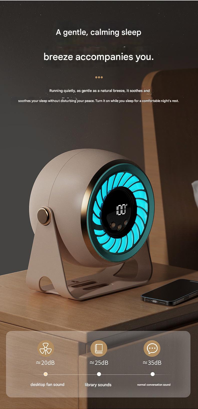 Mini desktop fan, USB rechargeable, portable, suitable for dormitories and offices, wall-mounted, digital display, circulating fan.