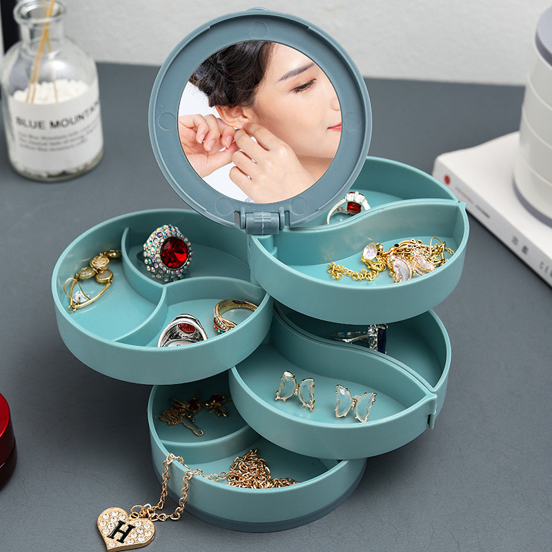 Rotating multi-tiered jewelry box, earring storage box, bracelet, earring studs, necklace, jewelry rack, dustproof box, small and exquisite.