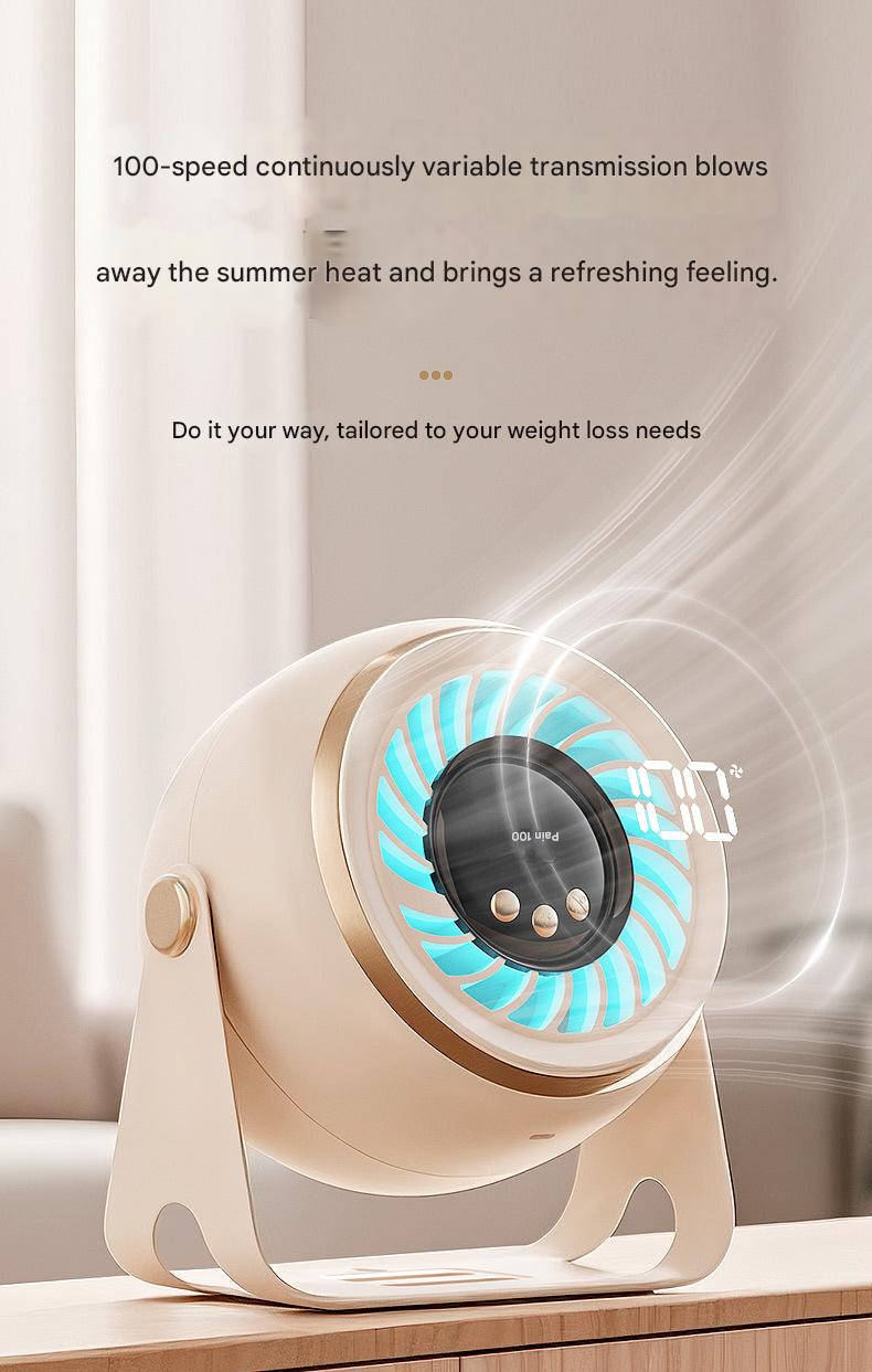 Mini desktop fan, USB rechargeable, portable, suitable for dormitories and offices, wall-mounted, digital display, circulating fan.