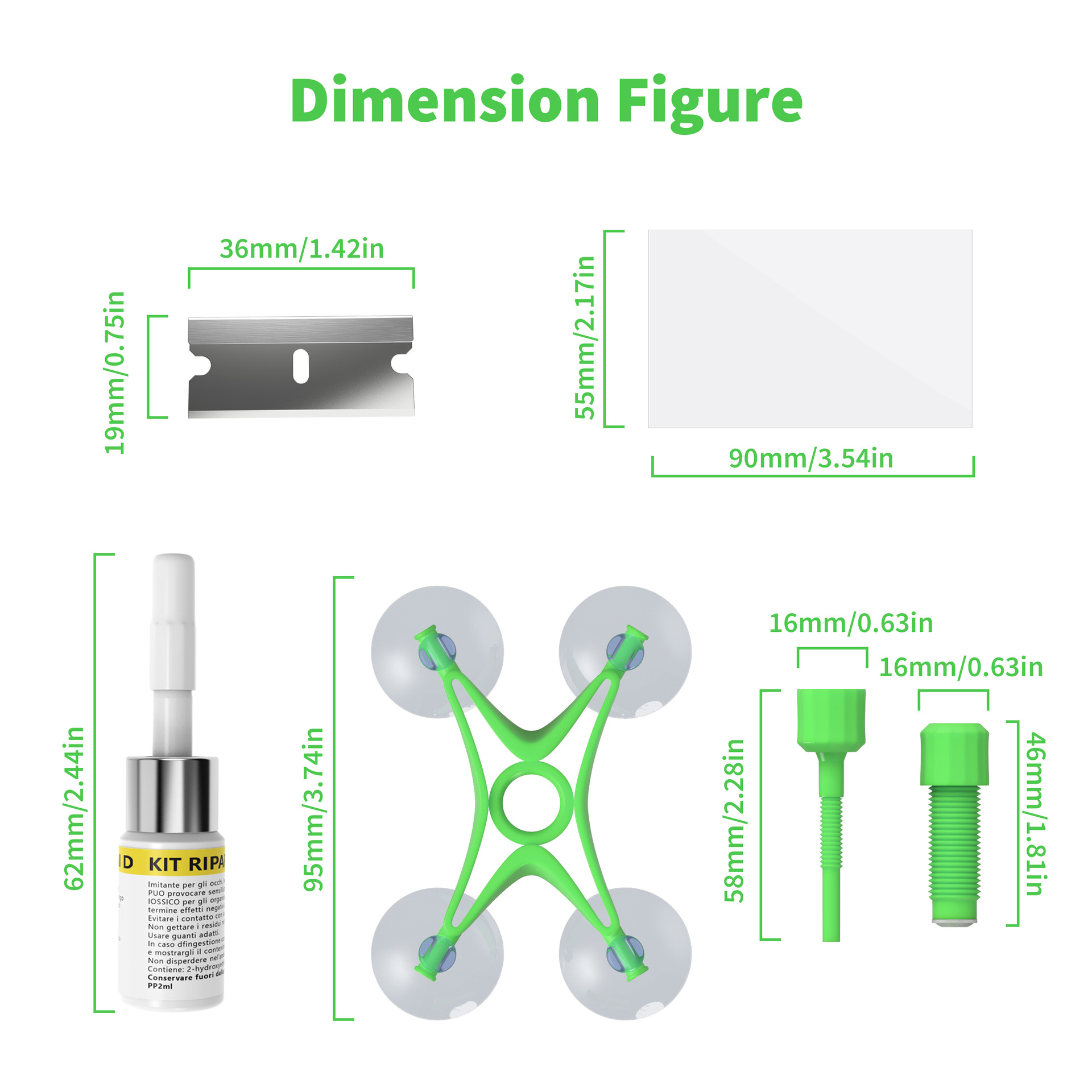 Car glass repair tools, windshield crack repair fluid, DIY