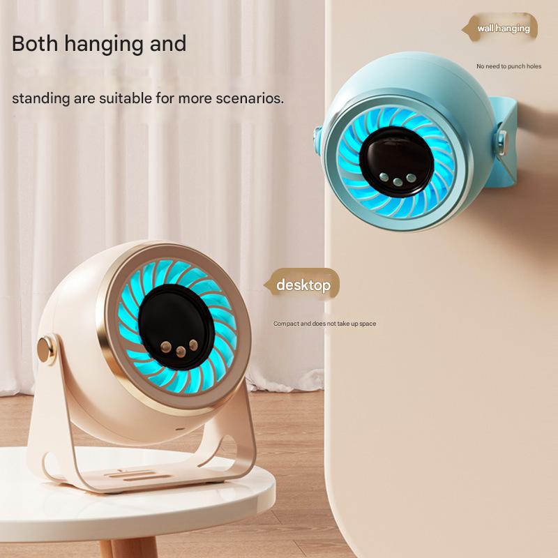 Mini desktop fan, USB rechargeable, portable, suitable for dormitories and offices, wall-mounted, digital display, circulating fan.