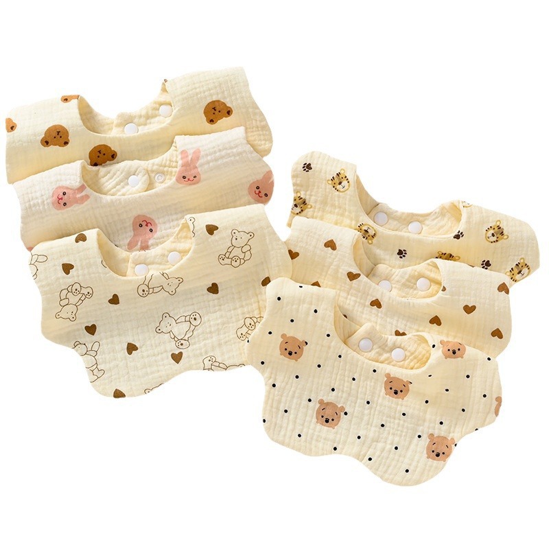 Baby bibs made of six layers of pure cotton gauze, soft and adjustable 360°.