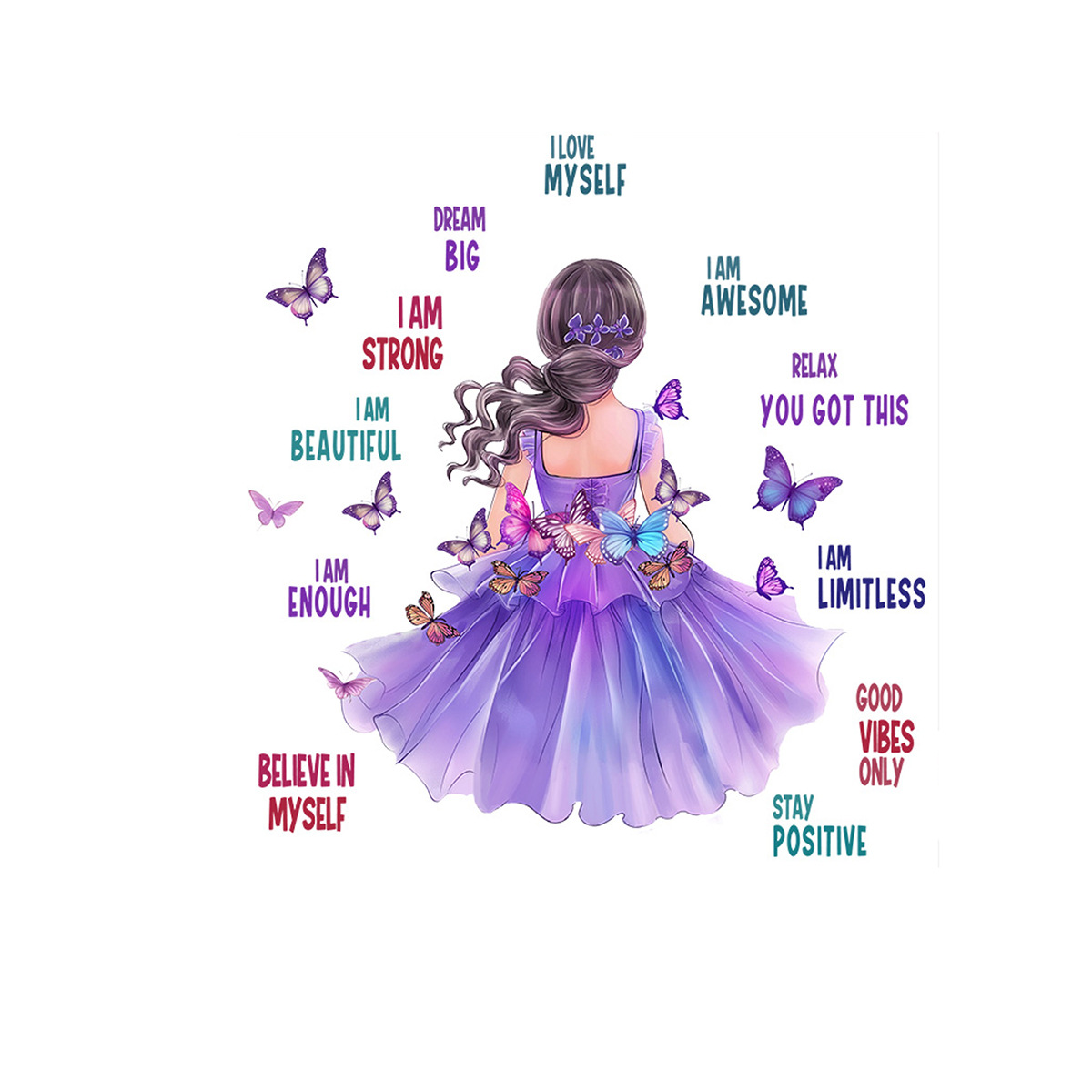 Blue dress, beautiful woman, butterfly sticker, cross-border Amazon decorative wall sticker, girl's room, bedroom wall, warm and cozy.