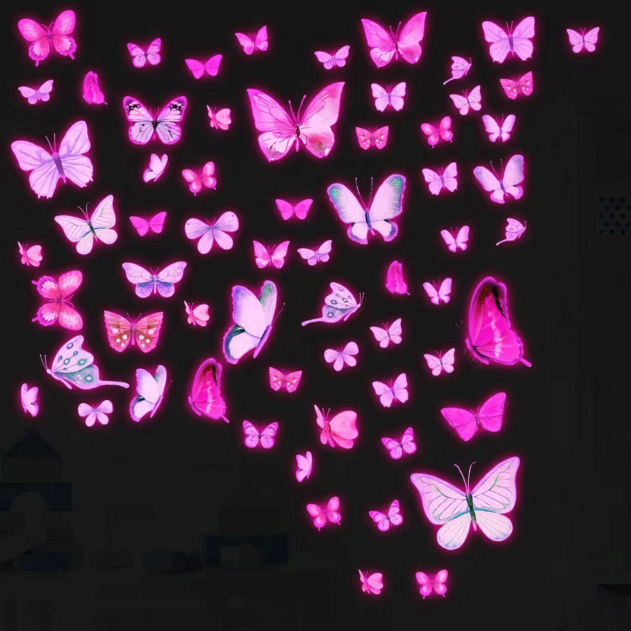 57 glow-in-the-dark butterfly stickers for bedroom, living room, and wall decoration.