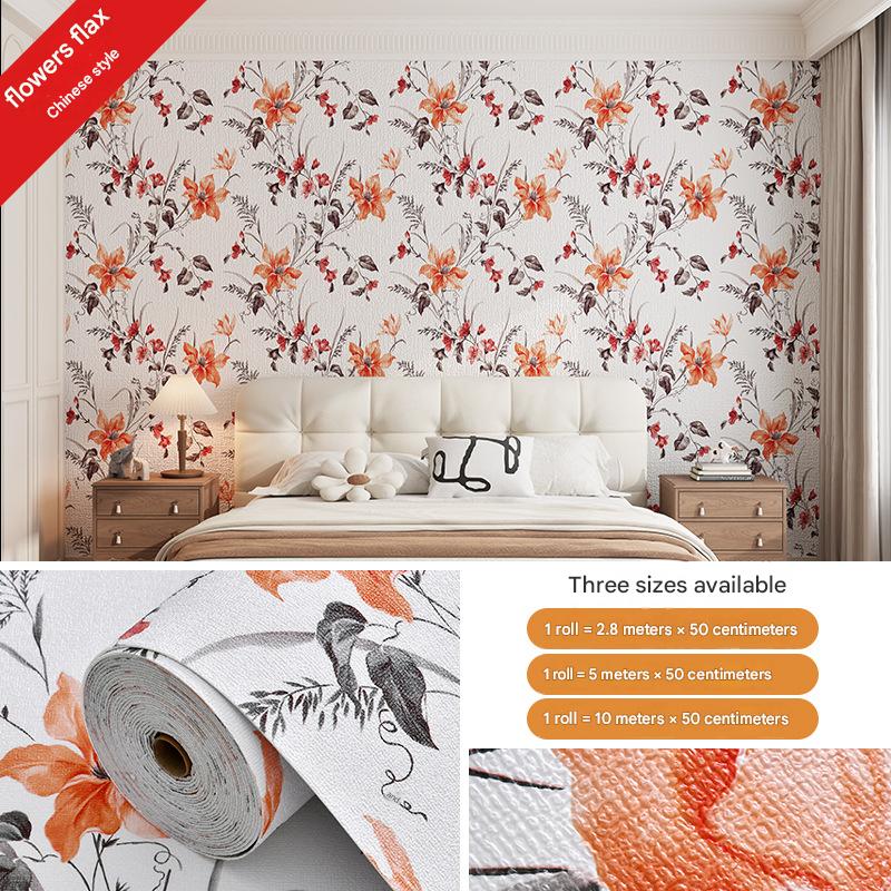 Home wallpaper, self-adhesive, thickened, French country style background wall wallpaper decoration, waterproof and stain resistant, suitable for living room.