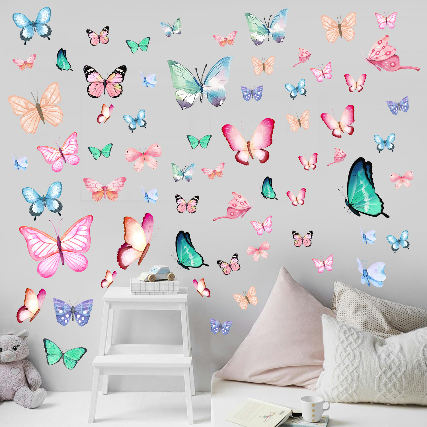 57 glow-in-the-dark butterfly stickers for bedroom, living room, and wall decoration.