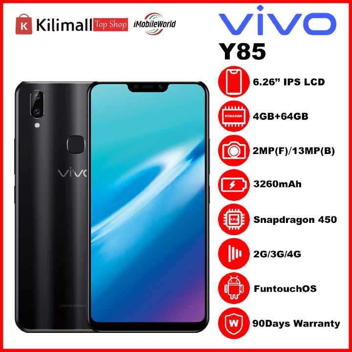Refurbished VIVO Y85, 4GB RAM + 64GB ROM Storage, 6.26", 13MP+2MP 3260 mAh Dual SIM Android Smartphones/ Mobile Phones