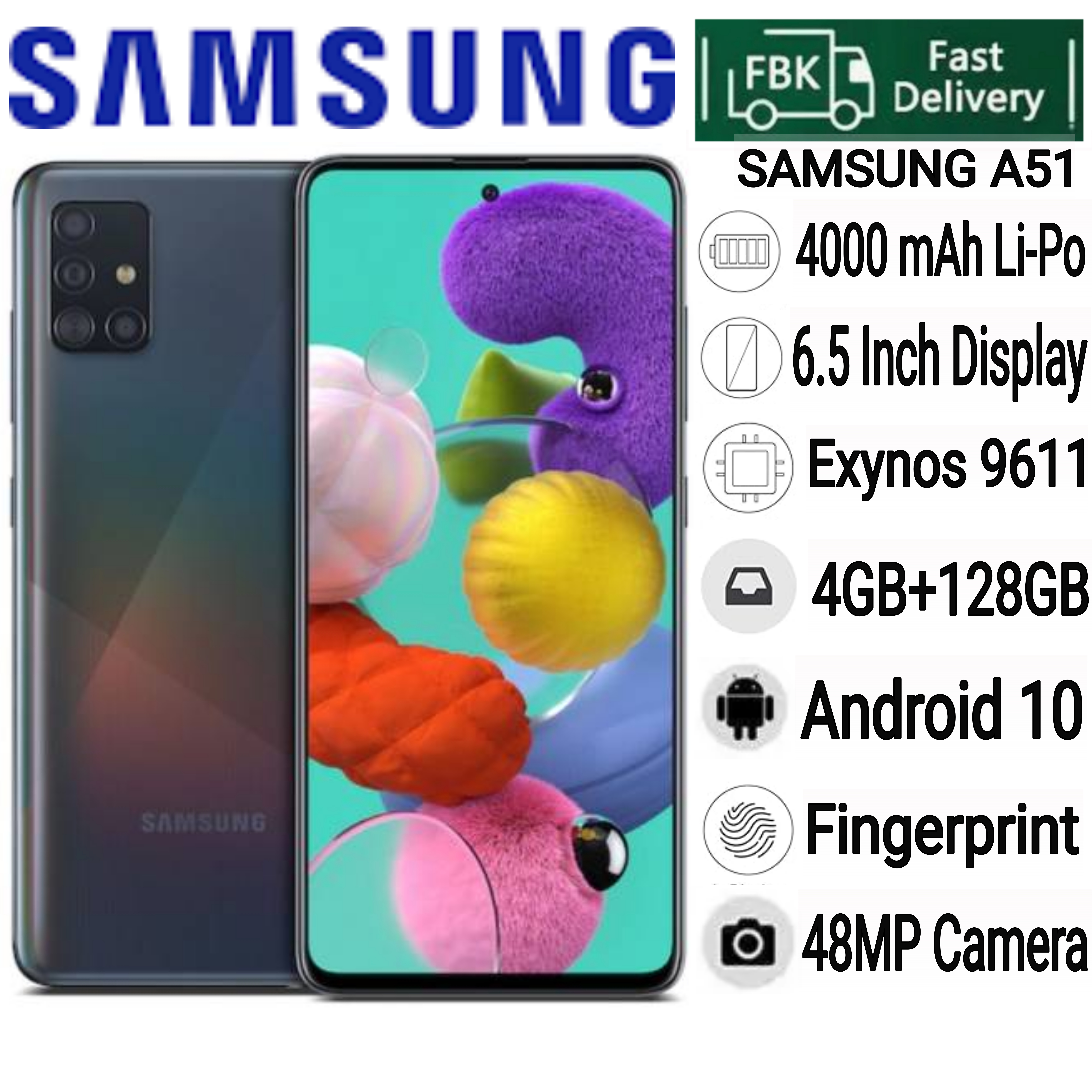 Refurbished SAMSUNG Galaxy A51 Dual SIM 5G Unlocked Smart Phones 4GB RAM 128GB Storage 48MP+12MP Quad Camera 4000 mAh Battery 6.5" Screen 4+128GB Black