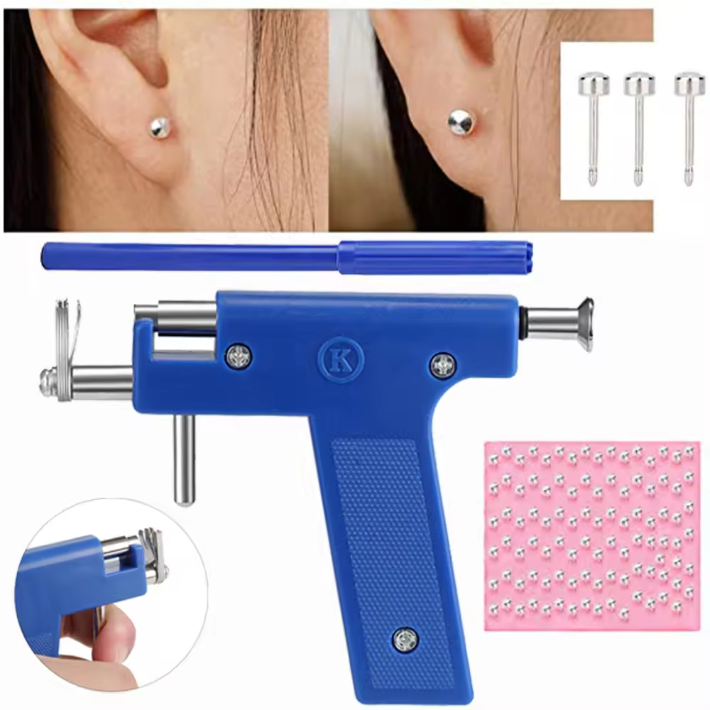 Latest Safety Professional Ear Piercing Gun Tool Set with Earrings Plugs Studs Ear Nose Lips Body Piercing Machine Fashion Metal Piercing Gun Body Jewellery Gifts  Reusable Tools Beauty Kit Set