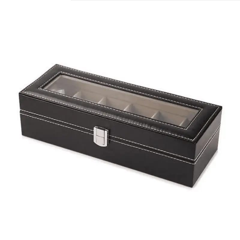 Velvet 6‑Slot Watch Organizer – Glass Lid Display Case