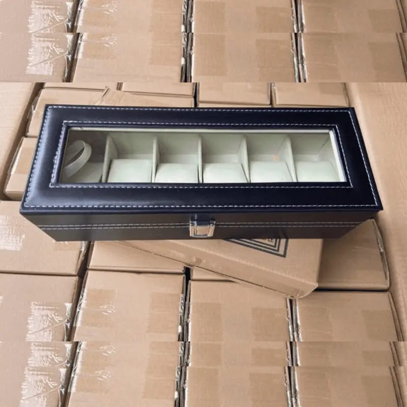 Velvet 6‑Slot Watch Organizer – Glass Lid Display Case
