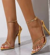 GlamStep Gold Strappy High‑Heeled Sandals