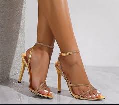 GlamStep Gold Strappy High‑Heeled Sandals