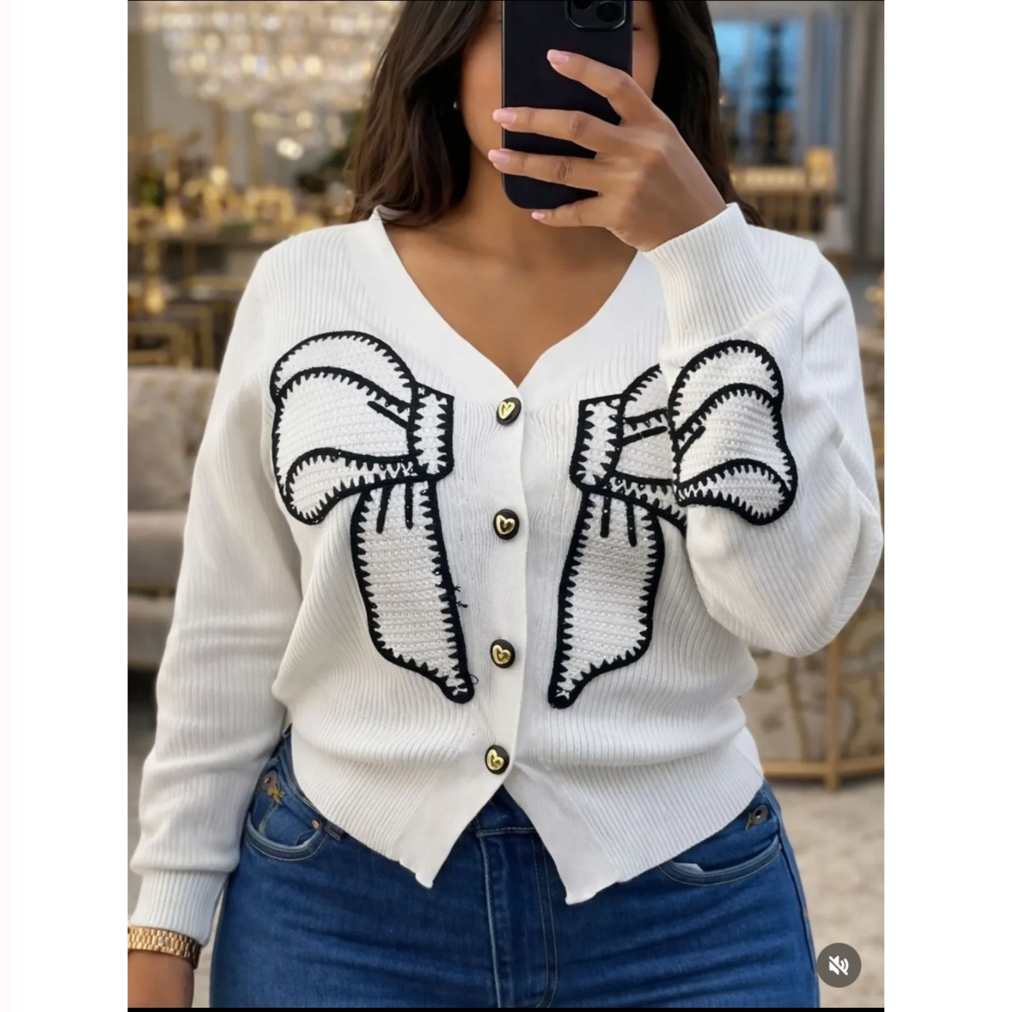 Women's Black Soft Knitted Wool cardigan Sweater - Long Sleeve, with Bow Detail -Button-Up Sweater for Women
