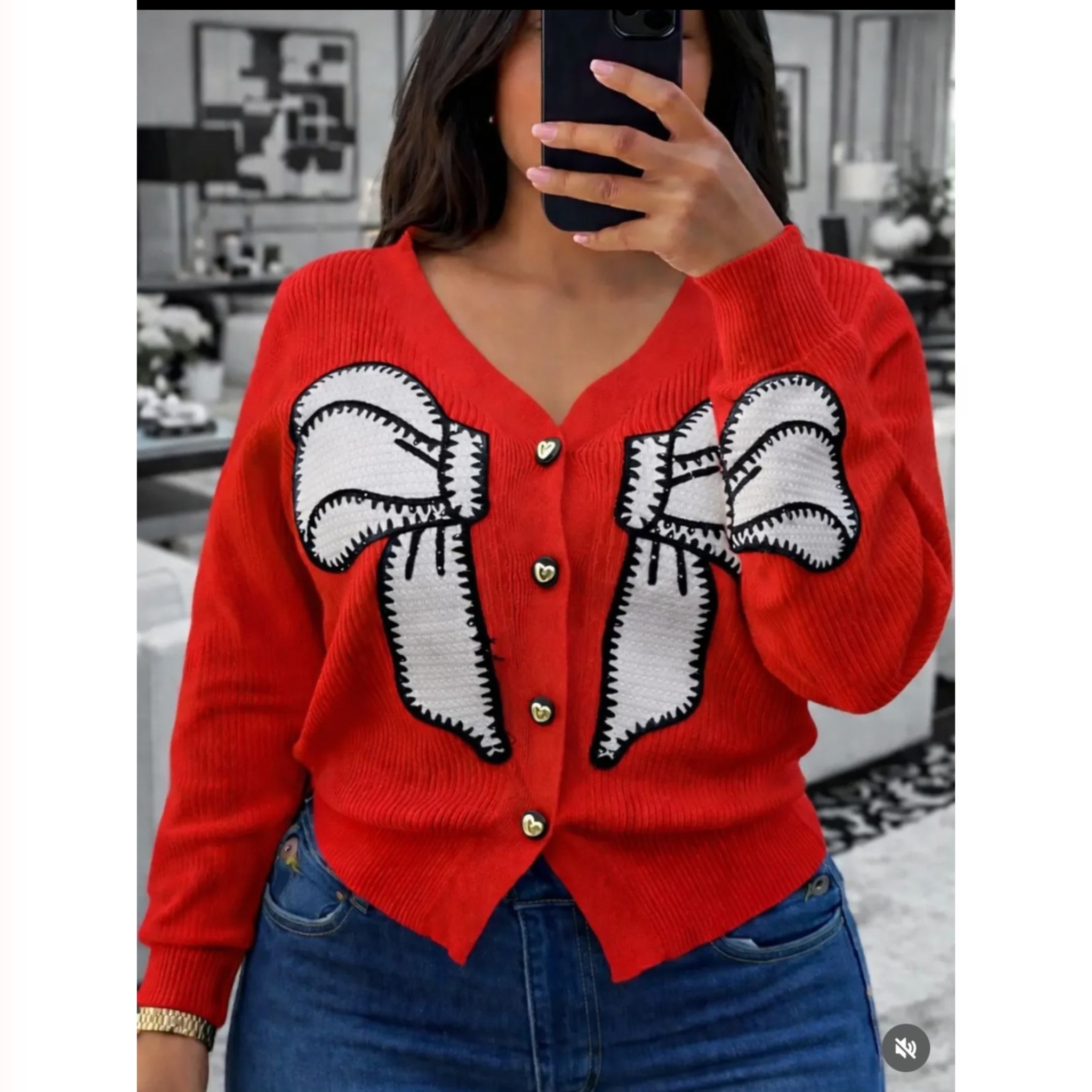 Women's Black Soft Knitted Wool cardigan Sweater - Long Sleeve, with Bow Detail -Button-Up Sweater for Women