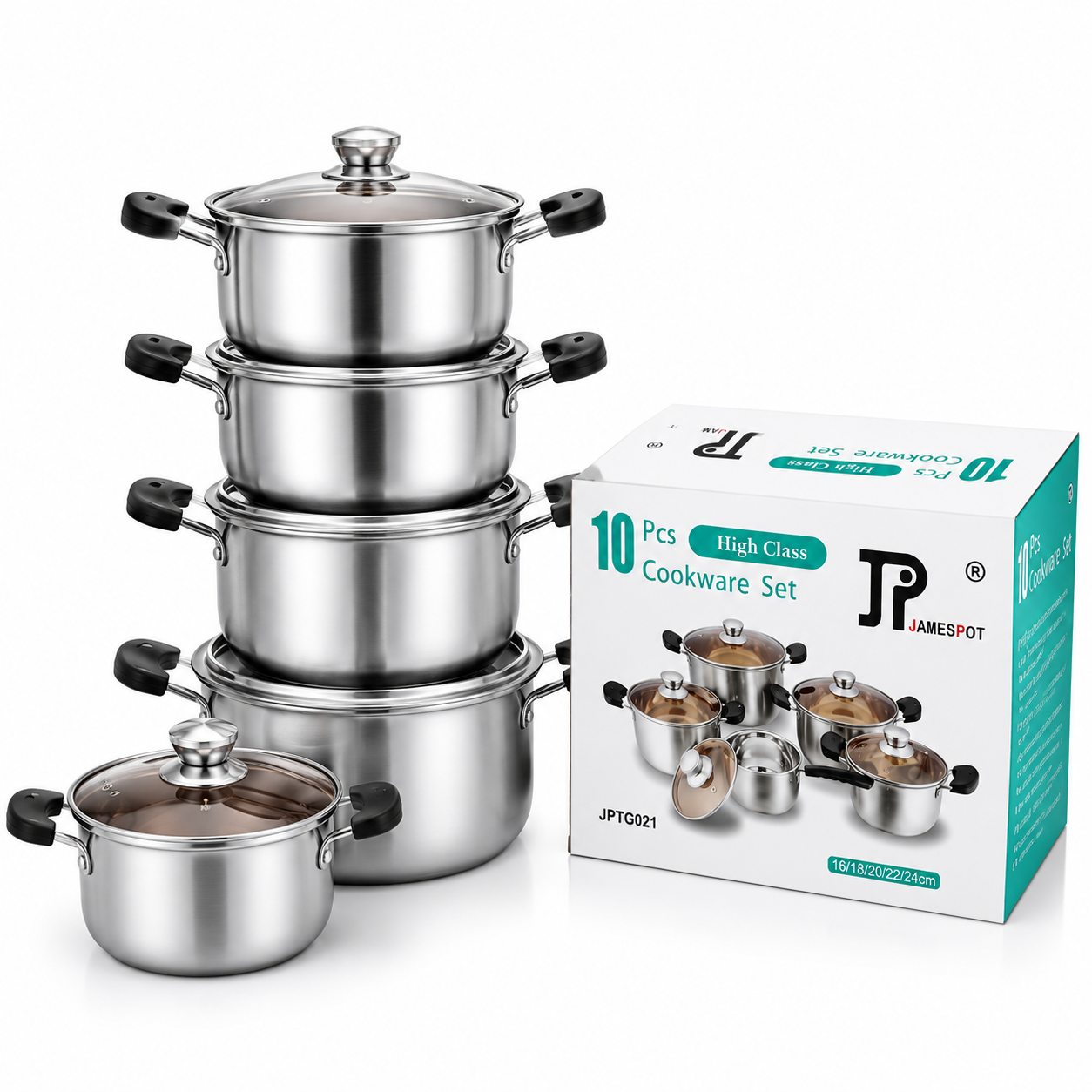 SPECIAL MEGA OFFER JP Heavy Duty 10PCS Stainless Steel Cookware Set – Induction Base Cooking Pots/Sufuria Set With Glass Lids | Non-Stick Durable Kitchen Cookware